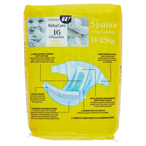 16 PANNOLINI BABY CARE JUNIOR DRY COMFORT 11-25 KG U! Confronta & Risparmia